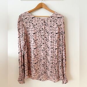 Boden Button Detail Flowy Pink Print Top Size 18